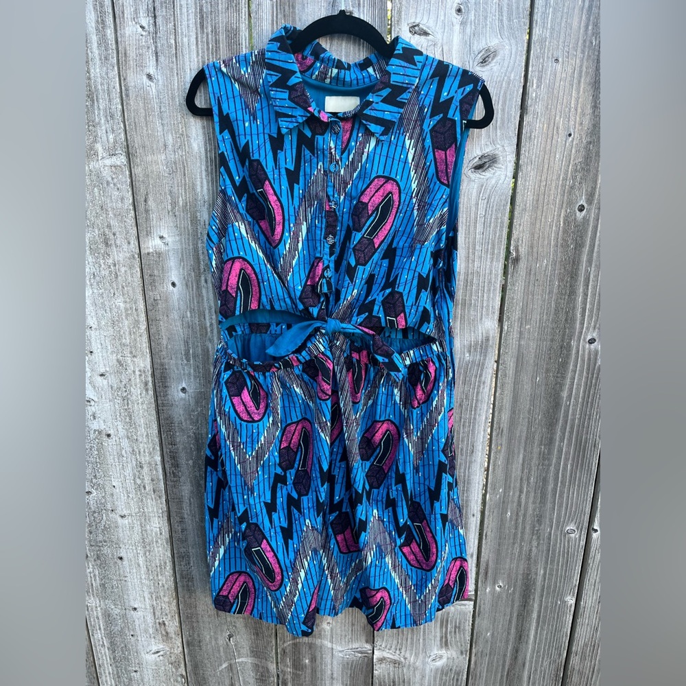 ModCloth Bright Blue Mini Dress w/ Fuchsia U-Shaped Magnets & Black Bolts XL